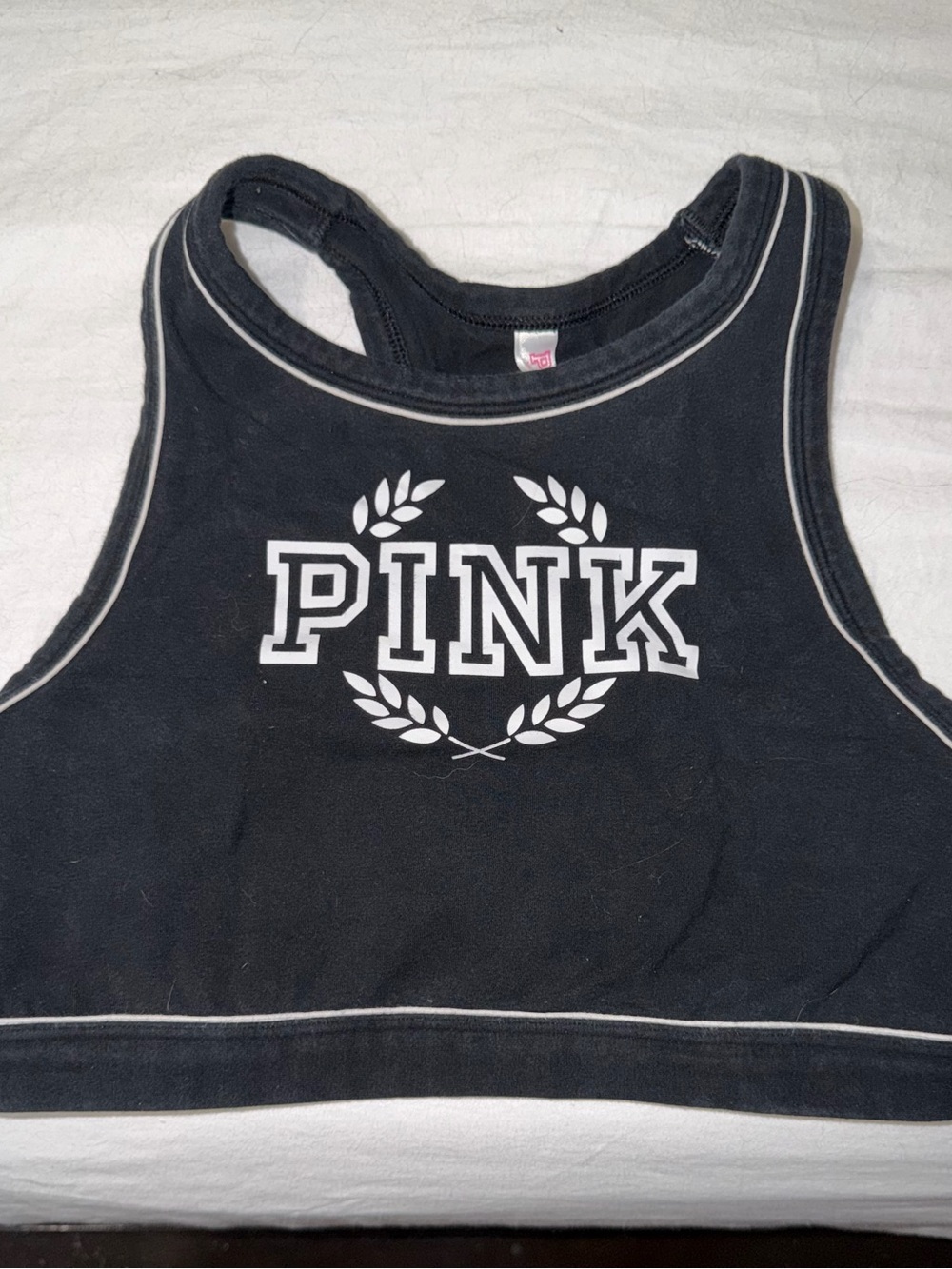 PINK Victoria's Secret Black Racerback Sports Bra with White Logo